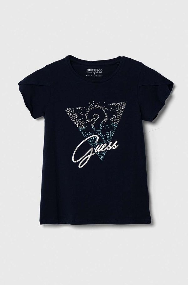 Guess Otroška kratka majica Guess mornarsko modra barva