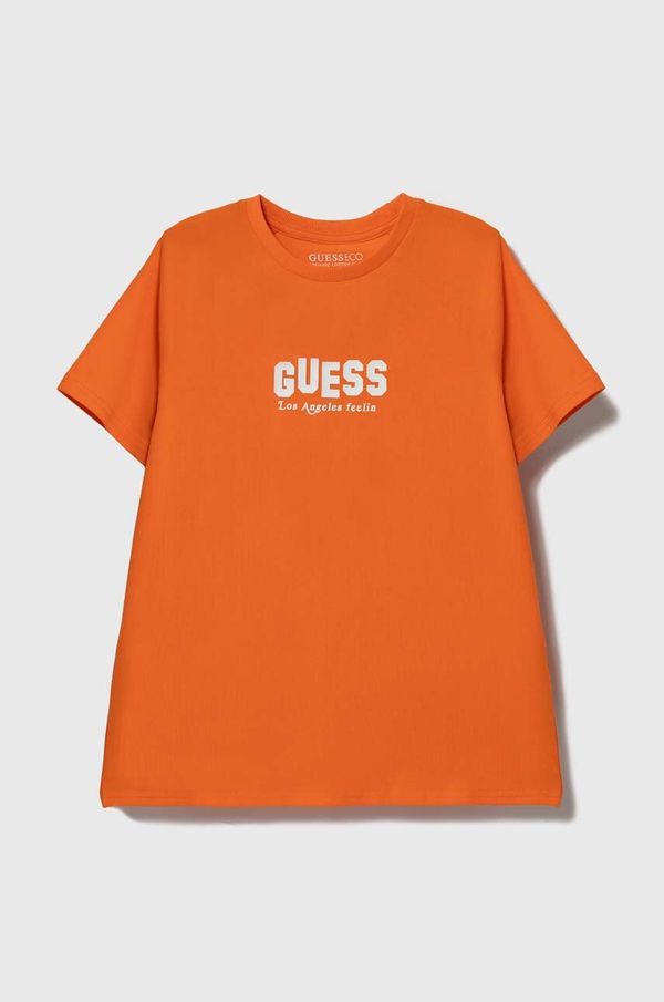 Guess Otroška kratka majica Guess oranžna barva