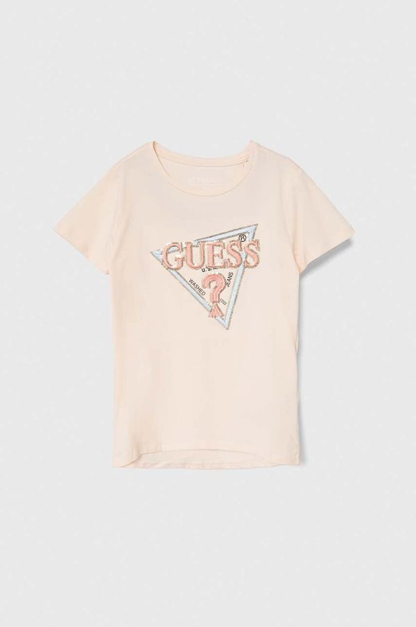 Guess Otroška kratka majica Guess oranžna barva