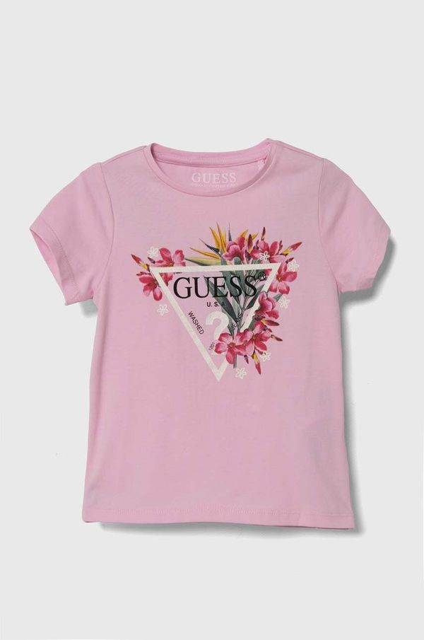 Guess Otroška kratka majica Guess roza barva