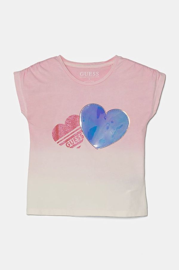 Guess Otroška kratka majica Guess roza barva, K5RI11 K6YW4