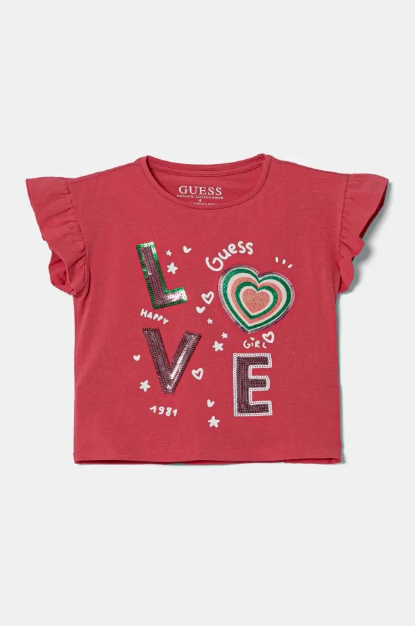Guess Otroška kratka majica Guess roza barva, K5RI13 K6YW4