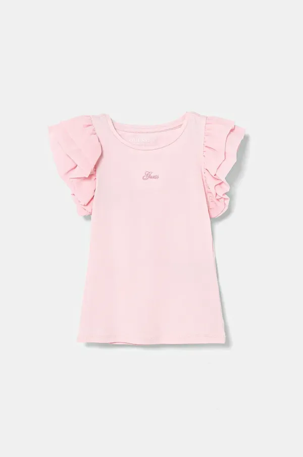 Guess Otroška kratka majica Guess roza barva, K5RI22 K6YW4