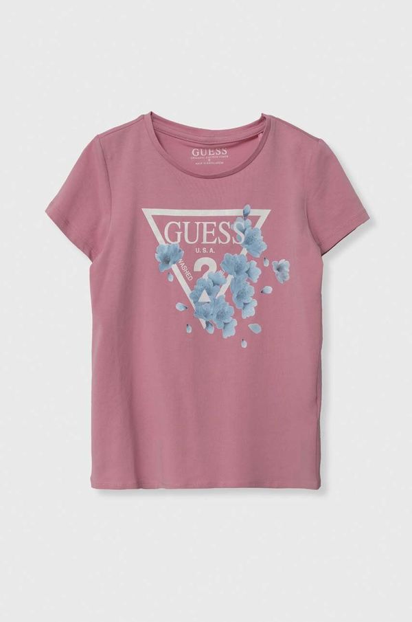 Guess Otroška kratka majica Guess roza barva
