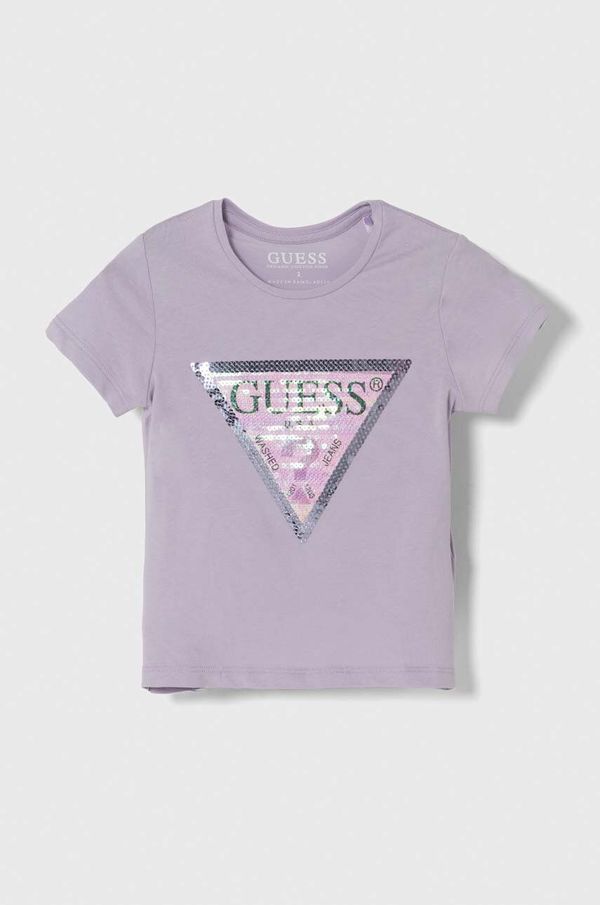 Guess Otroška kratka majica Guess vijolična barva