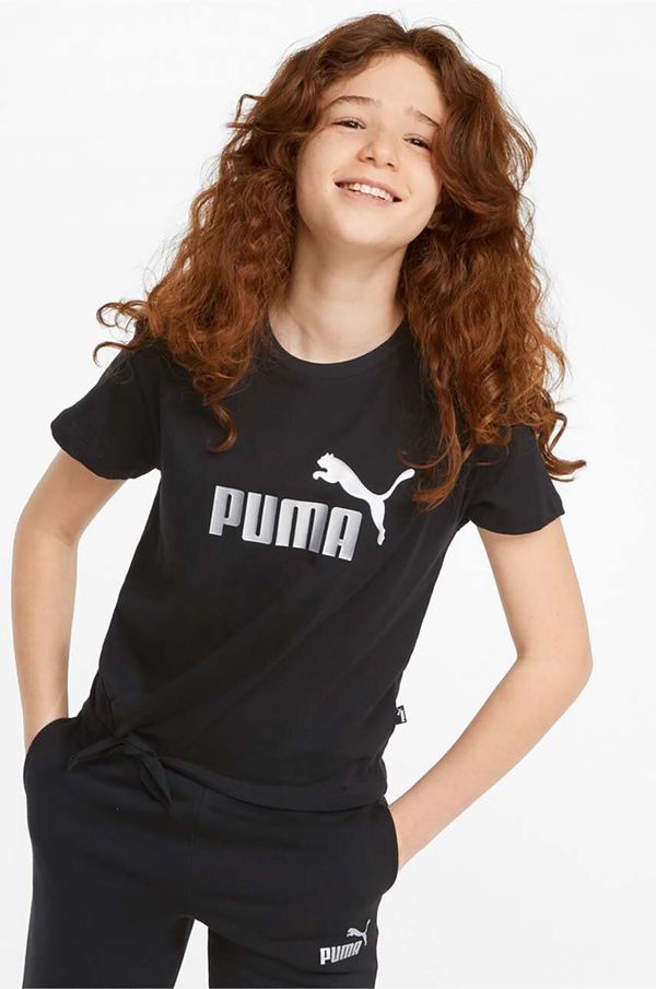 Puma Otroška kratka majica Puma ESS+ Logo Knotted Tee G črna barva