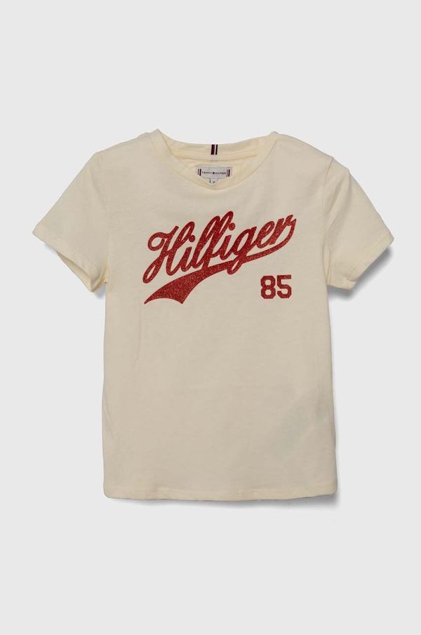 Tommy Hilfiger Otroška kratka majica Tommy Hilfiger bež barva
