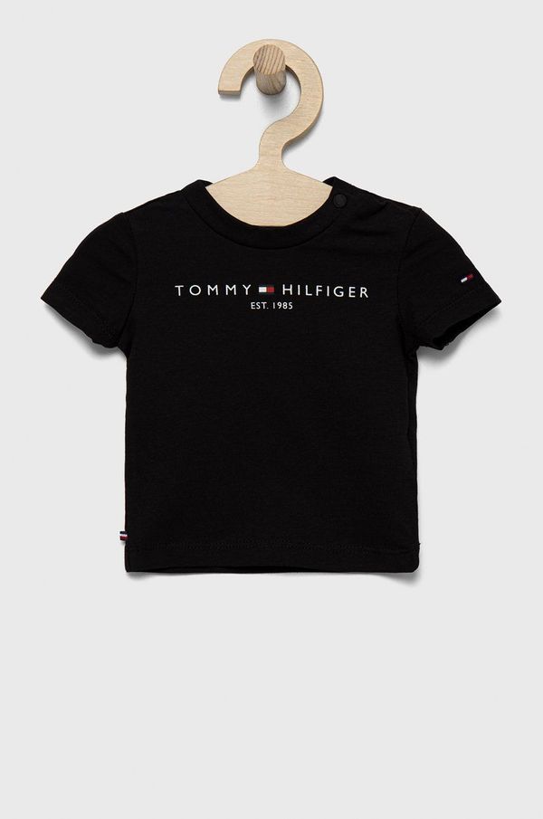 Tommy Hilfiger Otroška kratka majica Tommy Hilfiger črna barva