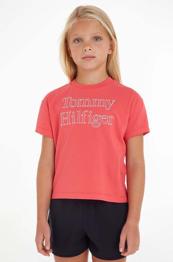 Tommy Hilfiger Otroška kratka majica Tommy Hilfiger oranžna barva