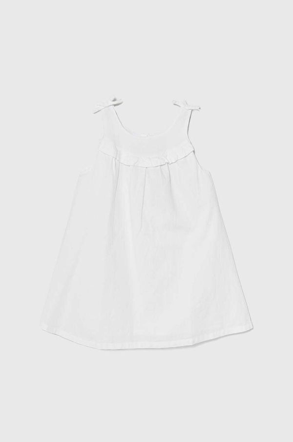 United Colors of Benetton Otroška lanena obleka United Colors of Benetton bela barva