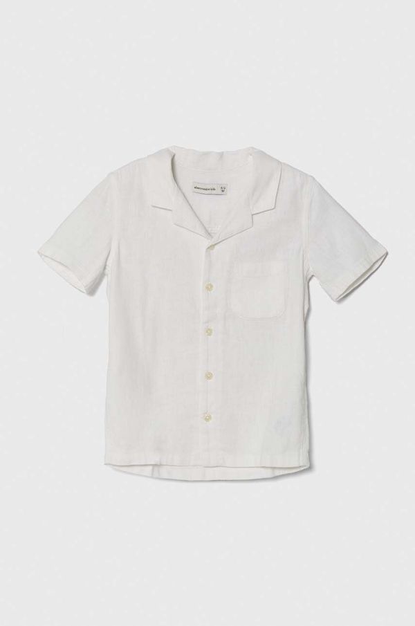 Abercrombie & Fitch Otroška lanena srajca Abercrombie & Fitch bela barva