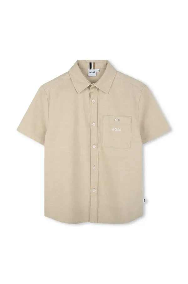 BOSS Otroška lanena srajca BOSS bež barva, J52008