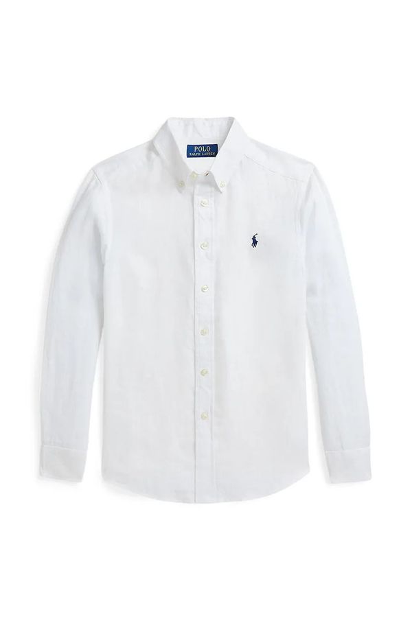 Polo Ralph Lauren Otroška lanena srajca Polo Ralph Lauren bela barva, 323967600003
