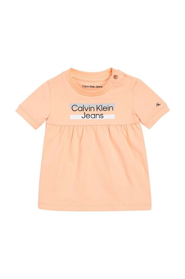 Calvin Klein Jeans Otroška obleka Calvin Klein Jeans oranžna barva