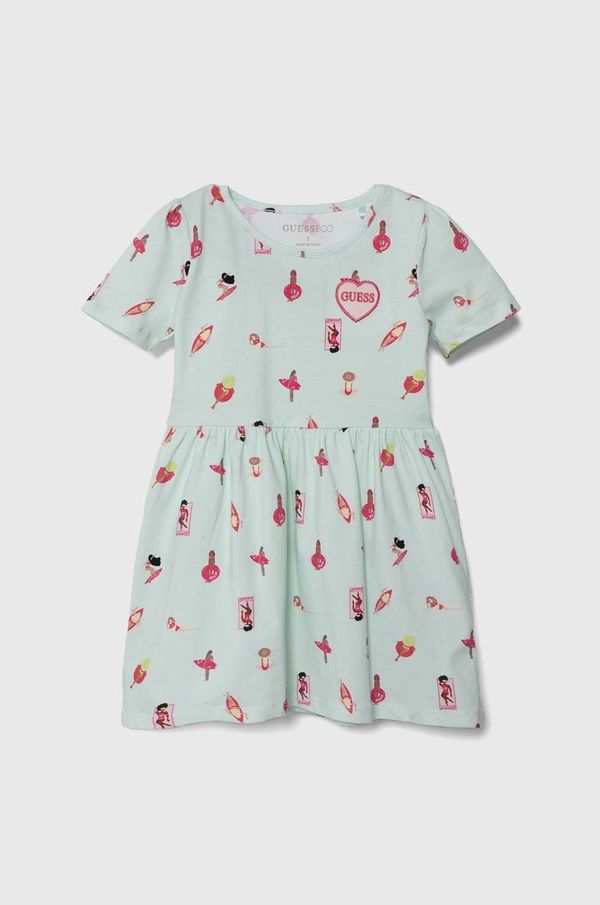 Guess Otroška obleka Guess turkizna barva