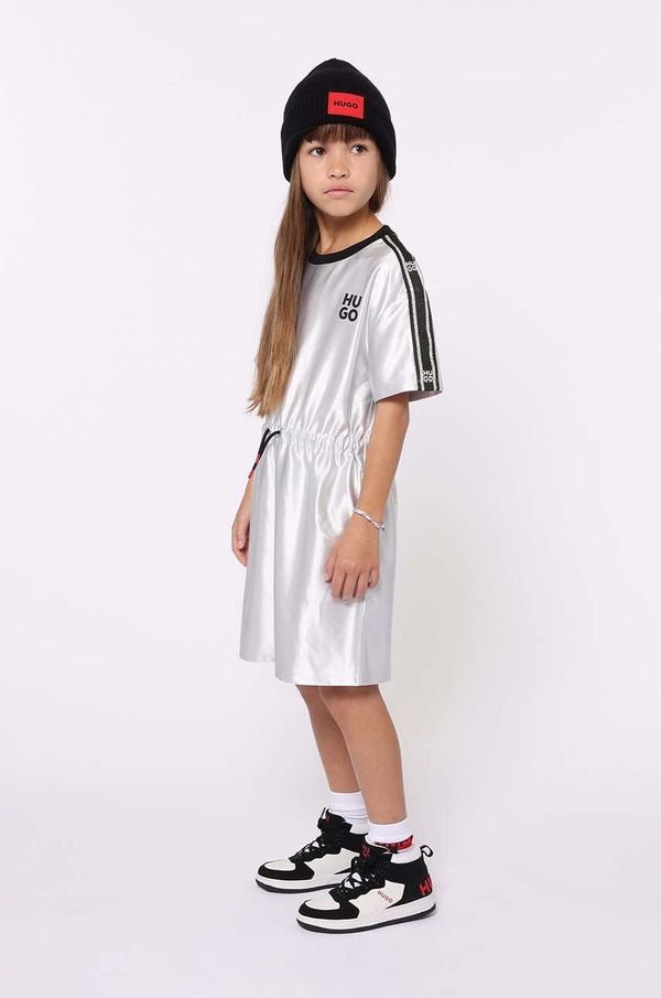 HUGO Otroška obleka HUGO srebrna barva, G00241