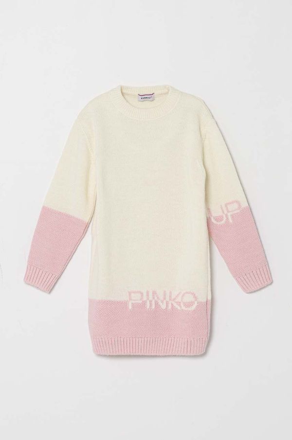 Pinko Up Otroška obleka iz volnene mešanice Pinko Up roza barva
