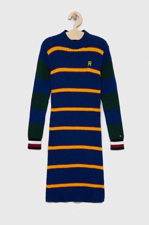 Tommy Hilfiger Otroška obleka iz volnene mešanice Tommy Hilfiger mornarsko modra barva