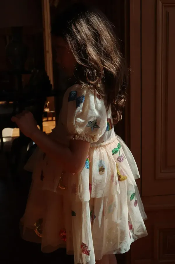 Konges Sløjd Otroška obleka Konges Sløjd YVONNE PUFF DRESS bež barva, KS102438