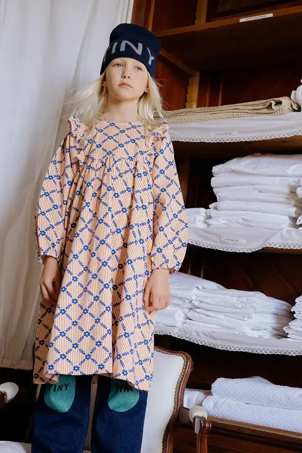 Tinycottons Otroška obleka Tinycottons FLOWER GRID PRINT DRESS