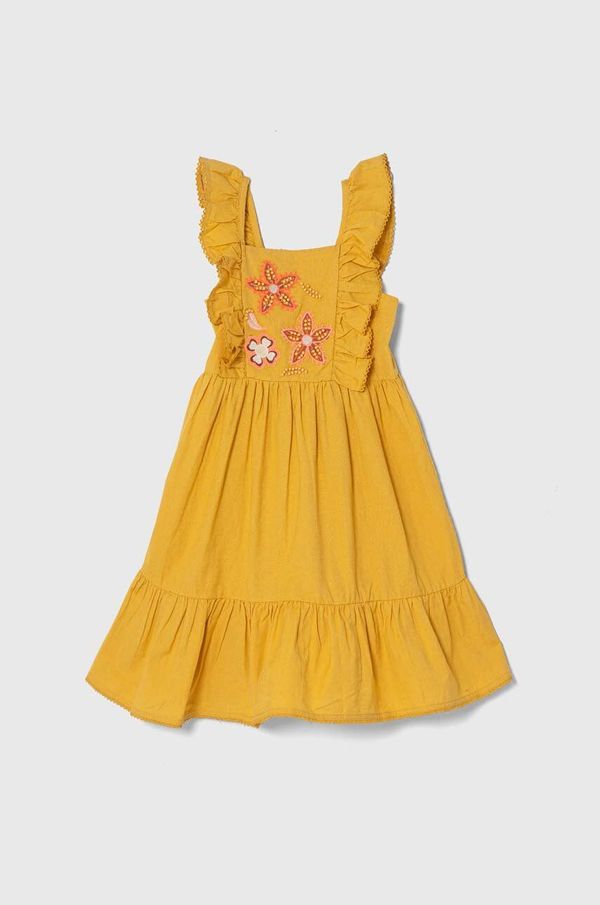 Zippy Otroška obleka z mešanico lanu zippy rumena barva