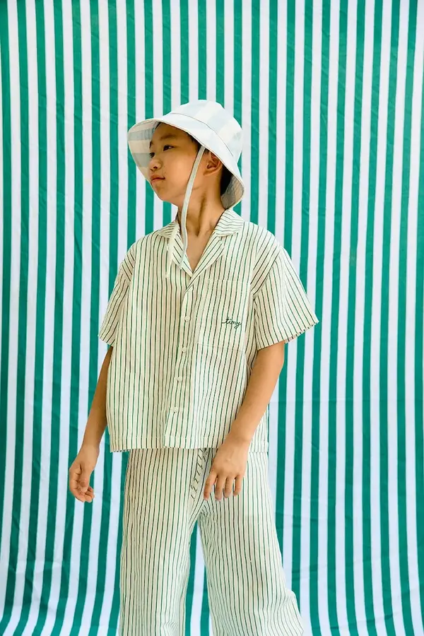 Tinycottons Otroška srajca z dodatkom lana Tinycottons EMERALD STRIPES SHIRT
