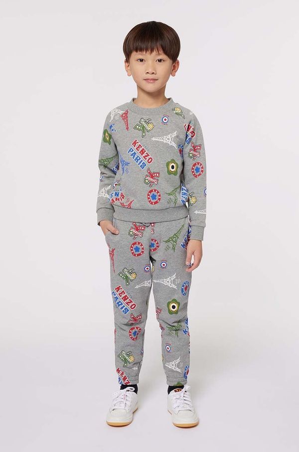 Kenzo kids Otroške bombažne hlače Kenzo Kids siva barva, K60798