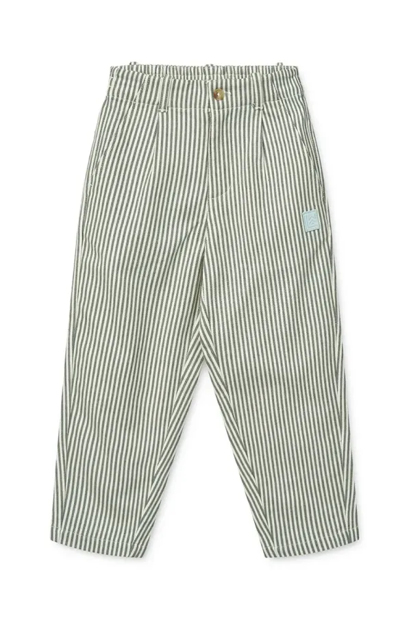 Liewood Otroške bombažne hlače Liewood Beal Stripe Pants zelena barva, LW19927