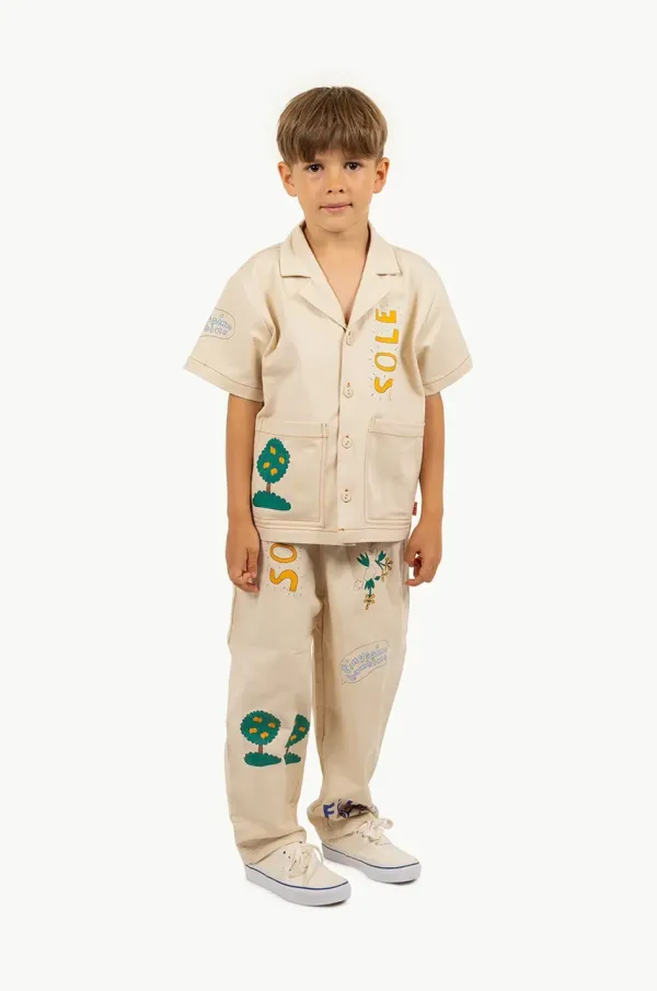 Tinycottons Otroške bombažne hlače Tinycottons ARTSY TREE PANT bež barva, SS25-204