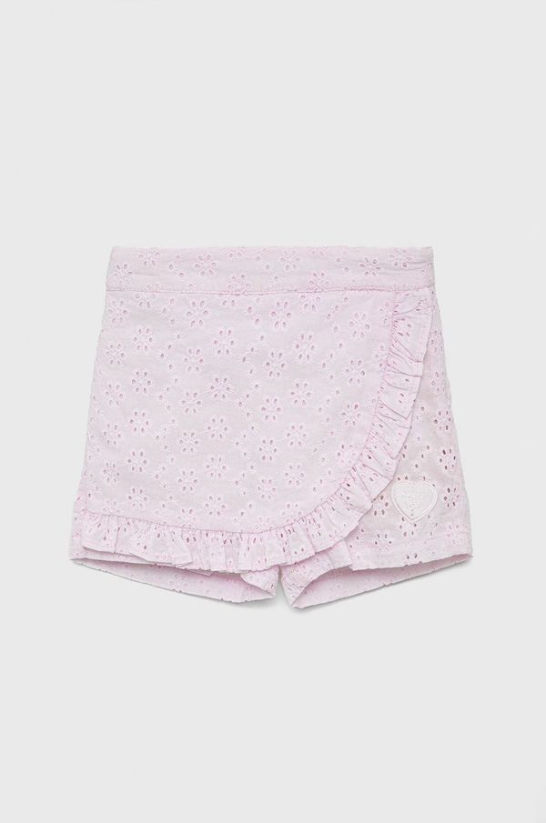 Guess Otroške bombažne kratke hlače Guess roza barva