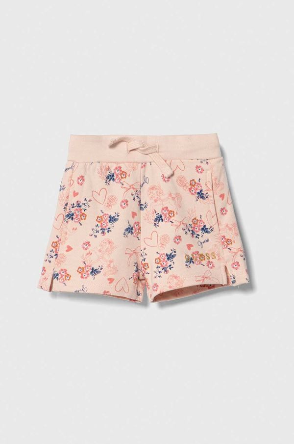 Guess Otroške bombažne kratke hlače Guess roza barva