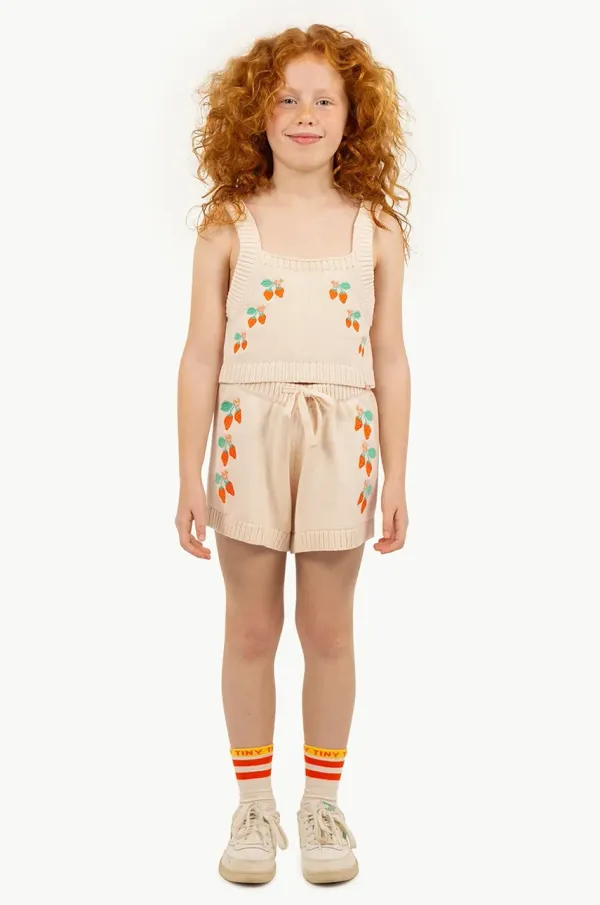 Tinycottons Otroške bombažne kratke hlače Tinycottons STRAWBERRIES SHORTS bež barva, SS25-301