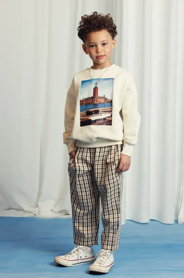 Mini Rodini Otroške hlače Mini Rodini Gingham bež barva, 2523016113