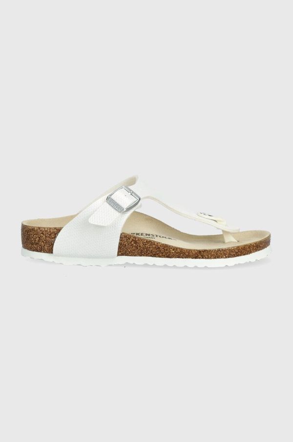 Birkenstock Otroške japonke Birkenstock Gizeh K BF Shiny Lizard bela barva