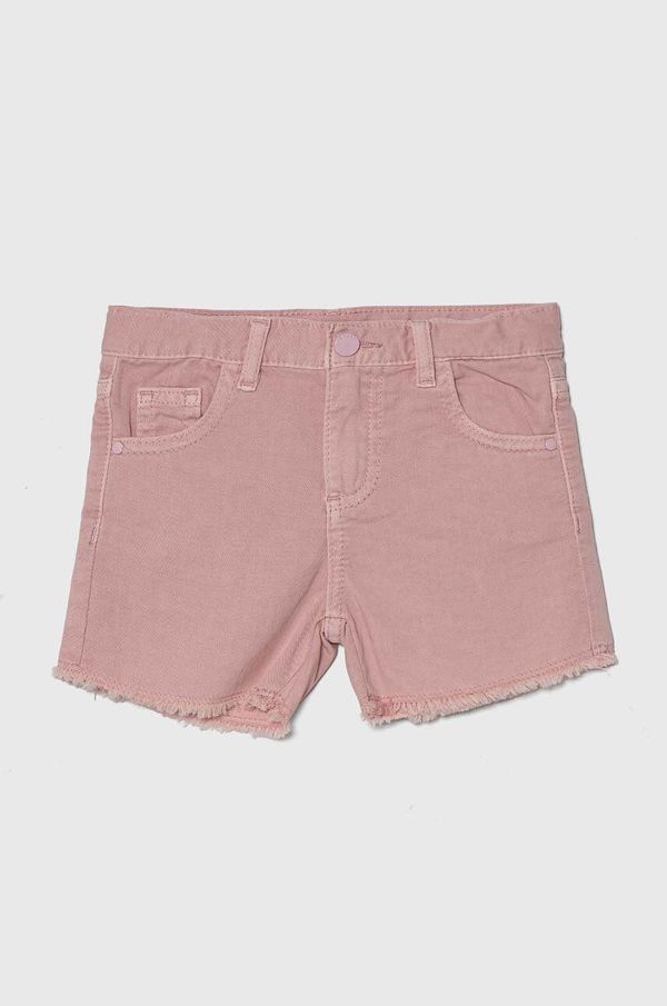 Guess Otroške kratke hlače iz jeansa Guess roza barva