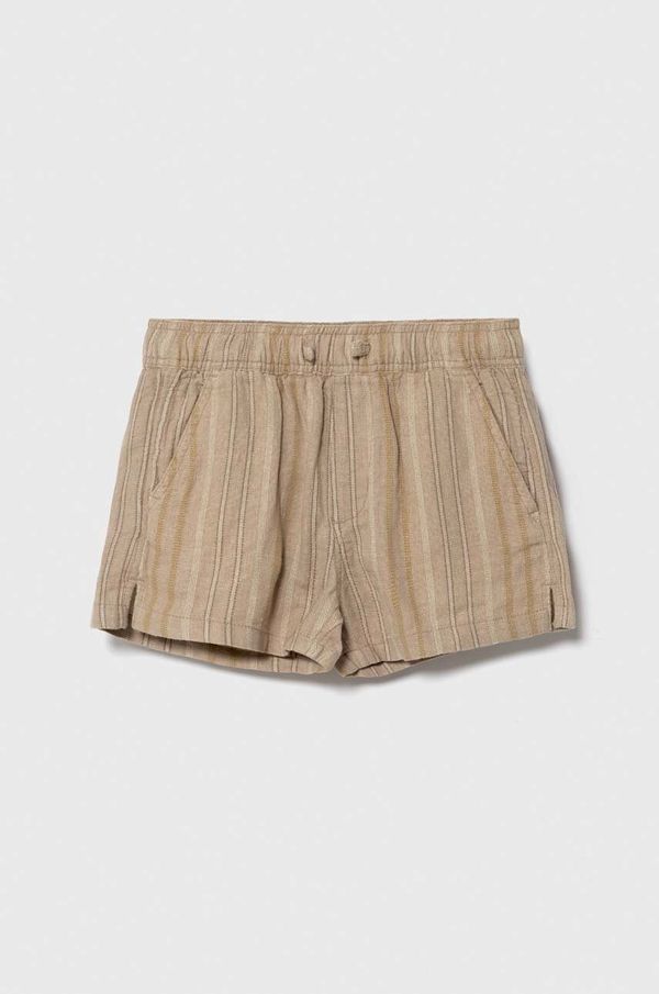 Abercrombie & Fitch Otroške lanene kratke hlače Abercrombie & Fitch bež barva
