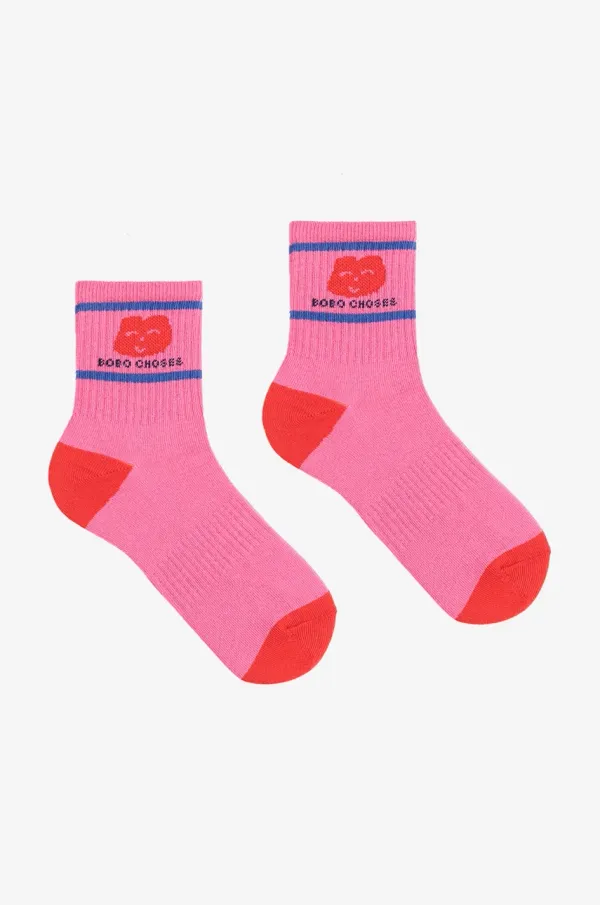 Bobo Choses Otroške nogavice Bobo Choses Joyful Face roza barva, 125AI009