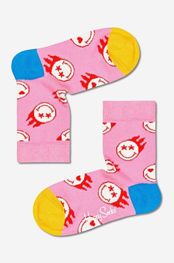 Happy Socks Otroške nogavice Happy Socks Flaming SmileyWorld roza barva, KSMY01-3000