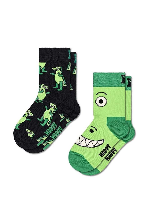 Happy Socks Otroške nogavice Happy Socks Kids Dino Socks 2-pack zelena barva