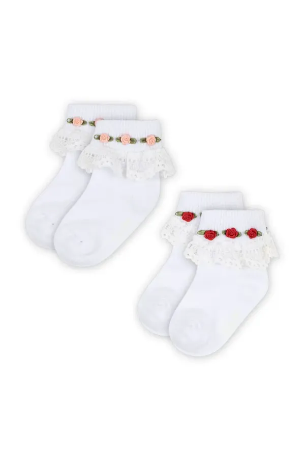 Konges Sløjd Otroške nogavice Konges Sløjd 2 PACK LACE SOCKS 2-pack bela barva, KS102241