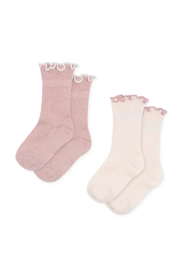 Konges Sløjd Otroške nogavice Konges Sløjd 2 PACK RIB FRILL SOCKS 2-pack roza barva, KS102240