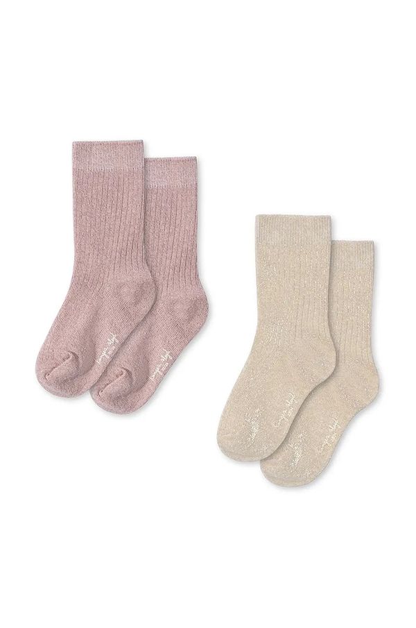 Konges Sløjd Otroške nogavice Konges Sløjd 2 PACK RIB GLITTER SOCKS 2-pack roza barva, KS101856