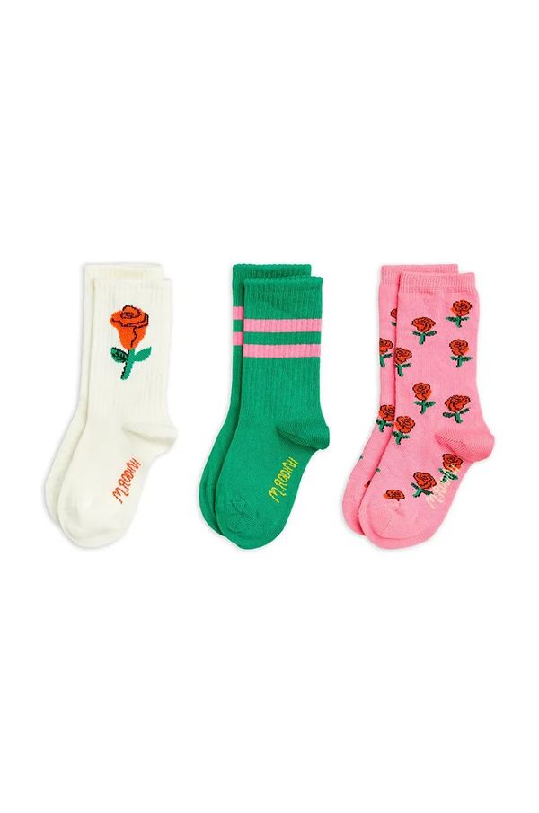 Mini Rodini Otroške nogavice Mini Rodini Roses 3-pack bela barva, 2516010700