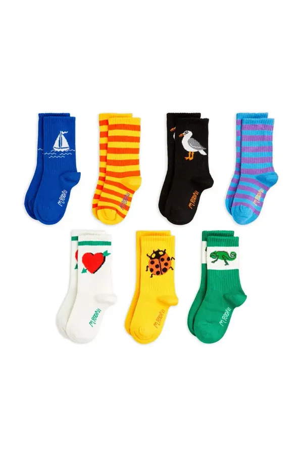 Mini Rodini Otroške nogavice Mini Rodini Seagull 7-pack rumena barva, 2526010900
