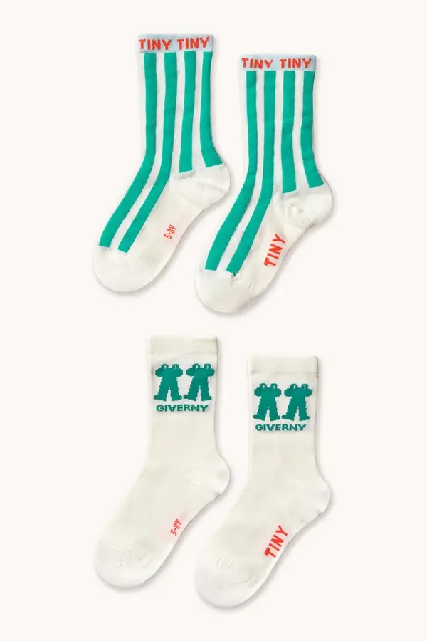 Tinycottons Otroške nogavice Tinycottons EMERALD STRIPES & FROG MEDIUM SOCKS 2-pack