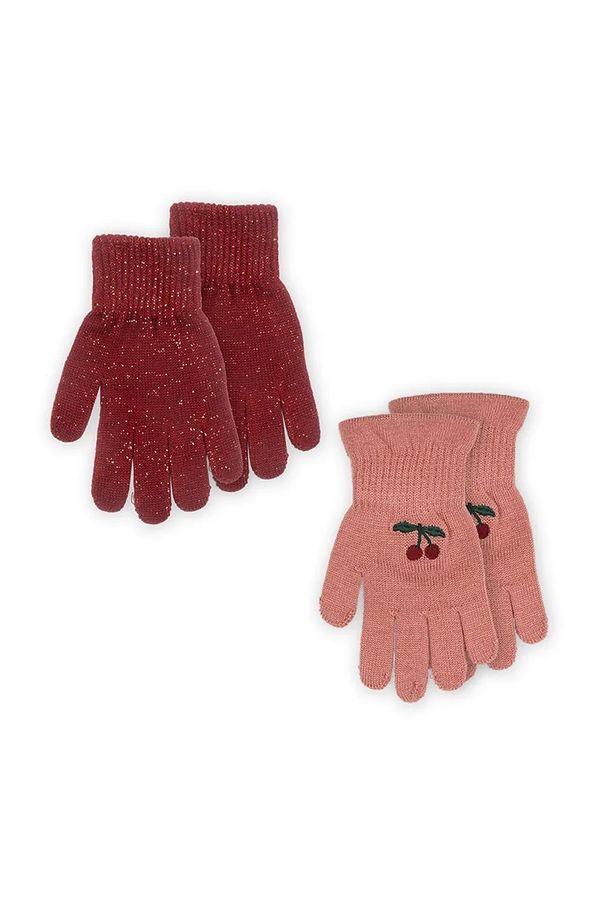 Konges Sløjd Otroške rokavice s primesjo volne Konges Sløjd 2 PACK FRILL GLOVES 2-pack rdeča barva, KS101872