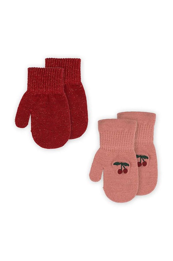 Konges Sløjd Otroške rokavice s primesjo volne Konges Sløjd 2 PACK FRILL MITTENS 2-pack rdeča barva, KS101873