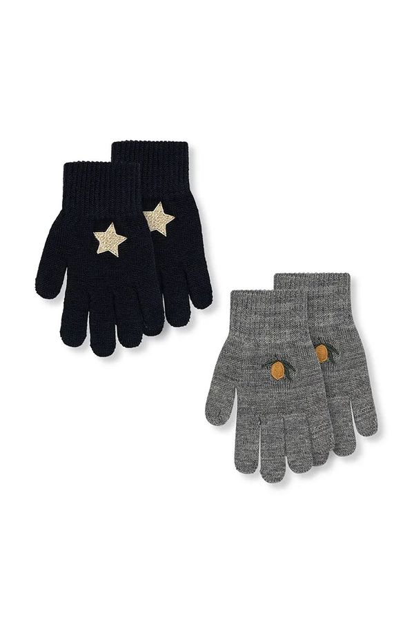 Konges Sløjd Otroške rokavice s primesjo volne Konges Sløjd 2 PACK GLOVES črna barva, KS101871