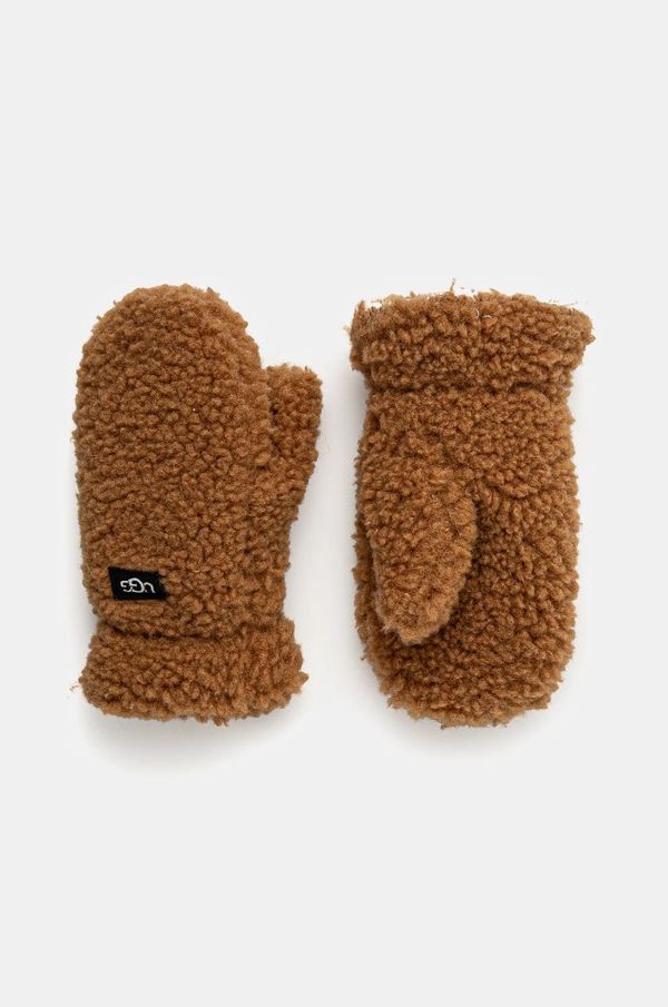 Ugg Otroške rokavice UGG FLUFF MITTEN rjava barva, 101501