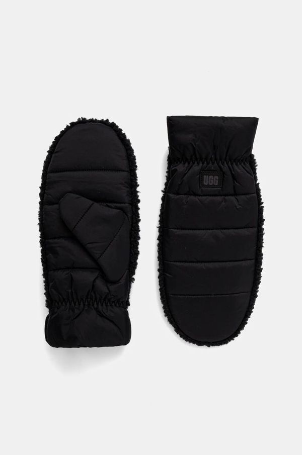 Ugg Otroške rokavice UGG W AW FLUFF MITTEN črna barva, 101019